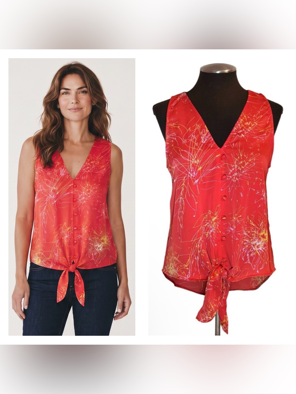 🆕 Allison Joy - Sleeveless Tie Front Button Up Top – Small – Evereve